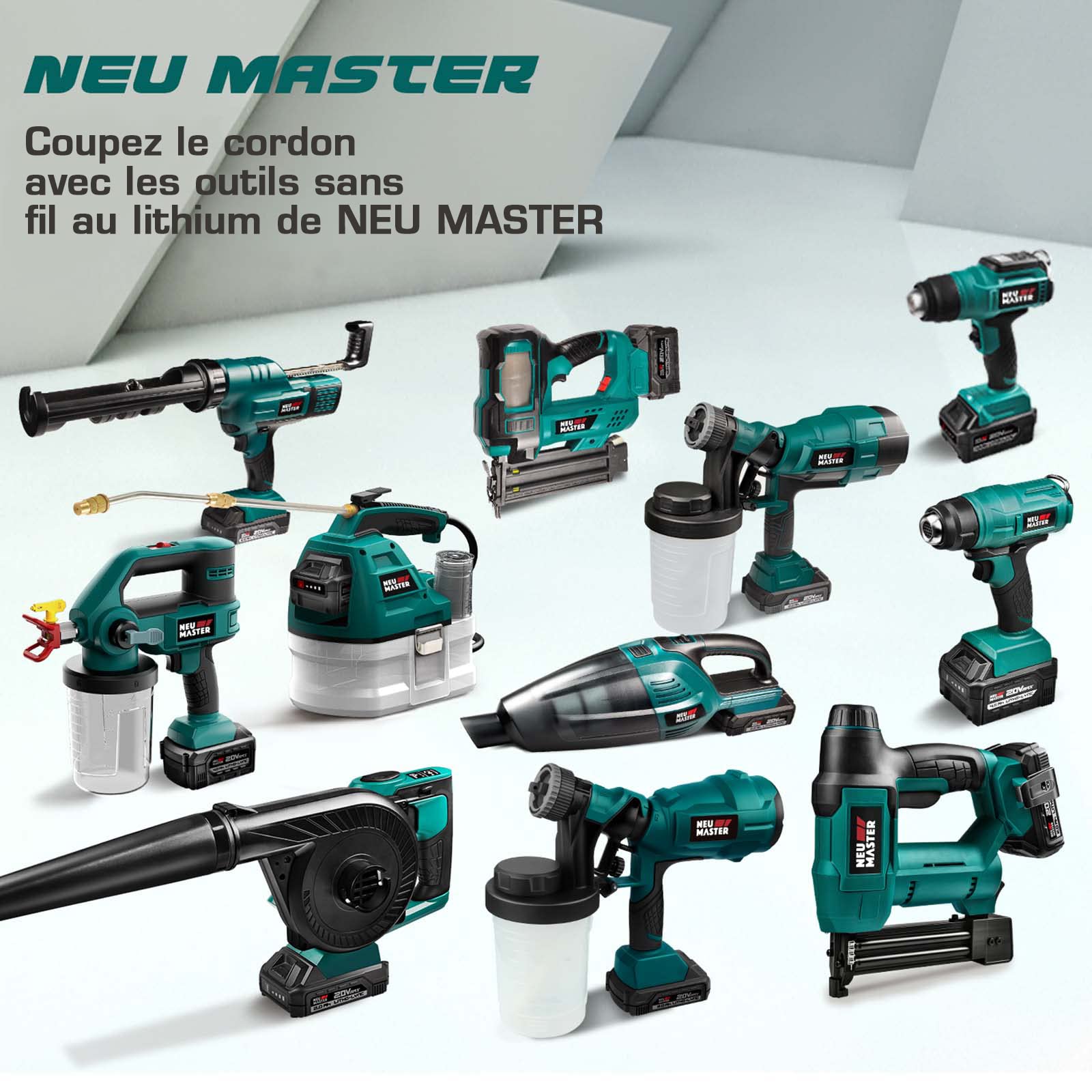 NEU MASTER Cloueuse sans fil, Pistolet à Clous/Agrafeuse pour les projets de Tapisserie d'ameublement, de Menuiserie et de Travail du bois, Inclure Batterie Li-ion 2.0Ah et Chargeur NTC0023