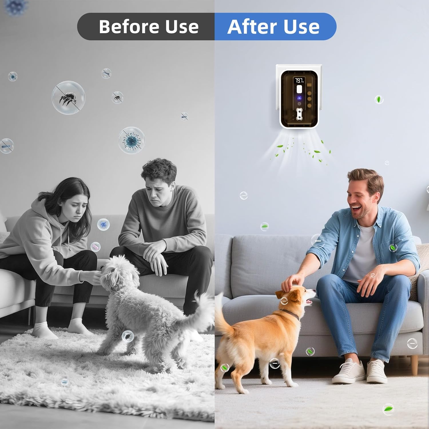 Cat Litter Deodorizer – Plug In Negative Ion Air Purifier for Litter Box Smell, Home, Kitchen & Bathroom, Ozone-Free, Quiet, Compact Air Freshener for Pets
