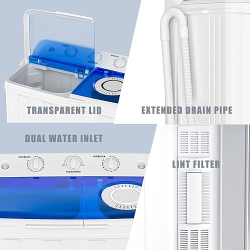 Miniatura 5 de VCJ - Minilavadora portátil, lavadora de doble tina compacta con lavadora y secadora combinada con capacidad de 28 libras, lavadora de 18 libras