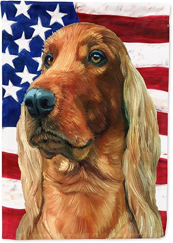 Miniatura 150 de Caroline's Treasures SS4017GF Bandera de Estados Unidos con Bulldog Inglés para jardín, bandera decorativa para patio exterior, patio, parterres,