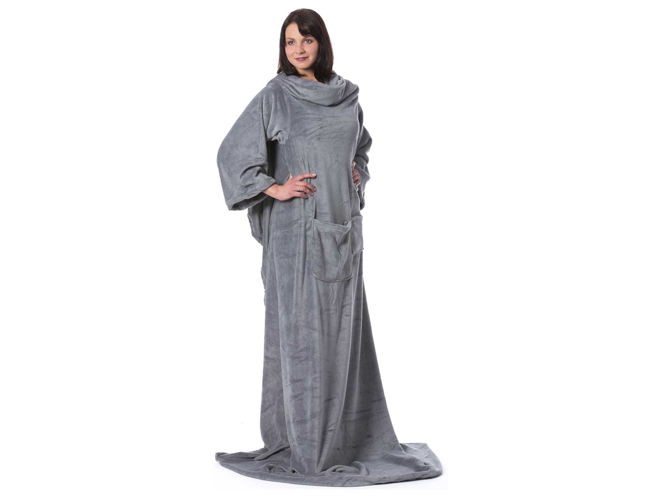 ZOLLNER Kuscheldecke mit Ärmeln - super kuschelige und warme Sofadecke - Taupe - in 170x200 cm - mit Taschen - waschbar bis 95°C - Hotelqualität - Oeko Tex® Zertifiziert