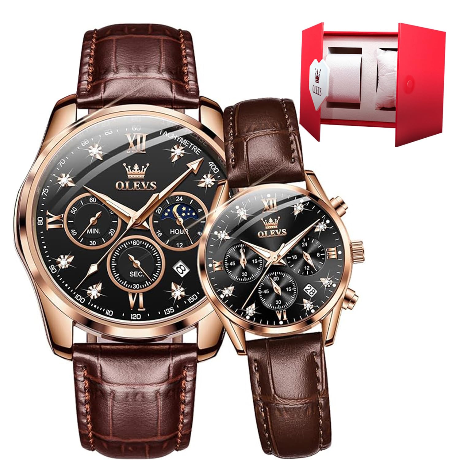 OLEVSOLEVS Couple Pair Quartz Watches Luminous Calendar Date Window 3ATM Waterproof, Casual His and Hers Wristwatch for Men Women Lovers Wedding Romantic