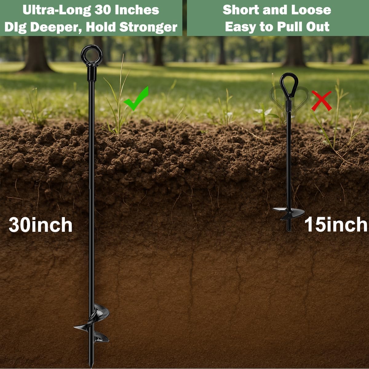 Tinnmao 30 Inch Ground Anchors Heavy Duty, 6 Pcs Screw in Shed Anchor Kit with Galvanized Cable & Turnbuckle, Multi-Use Earth Anchors for Sheds, Trampolines, Gazebo, Swing Sets, Carport