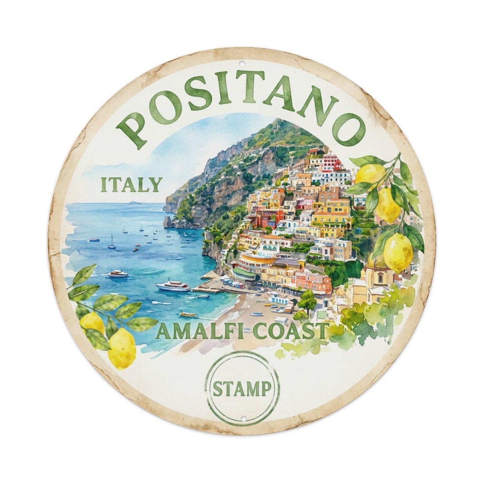 Vintage Travel Positano Italy Postcard Metal Tin Sign Plaque