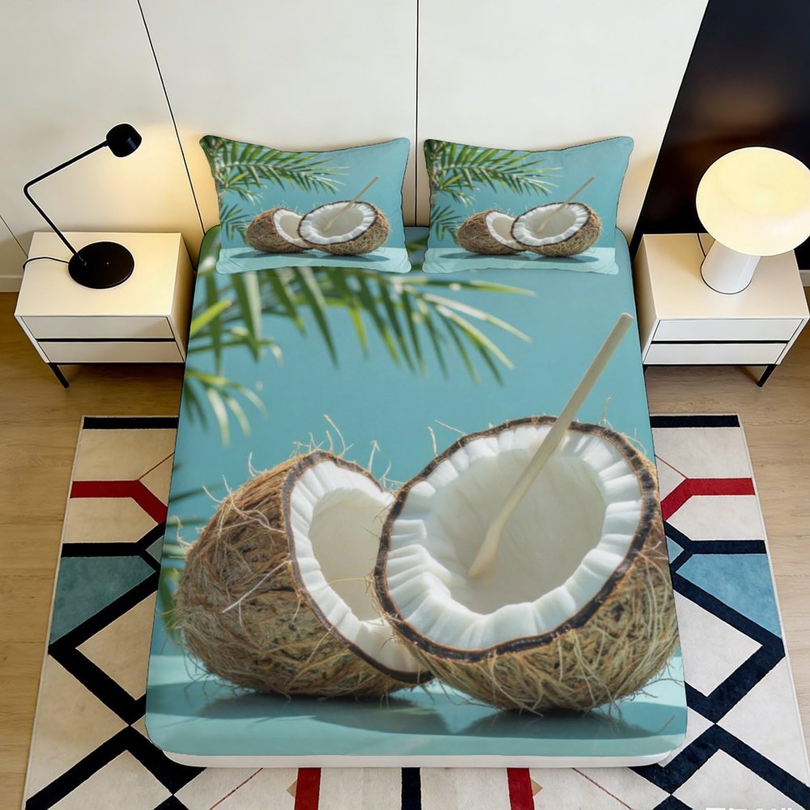 3D Printed Coconut Palm Fitted Sheet Microfiber Soft Bedroom Decor Tropical Bed Cover for Home Dorm Mattress Protection 90x200x25cm