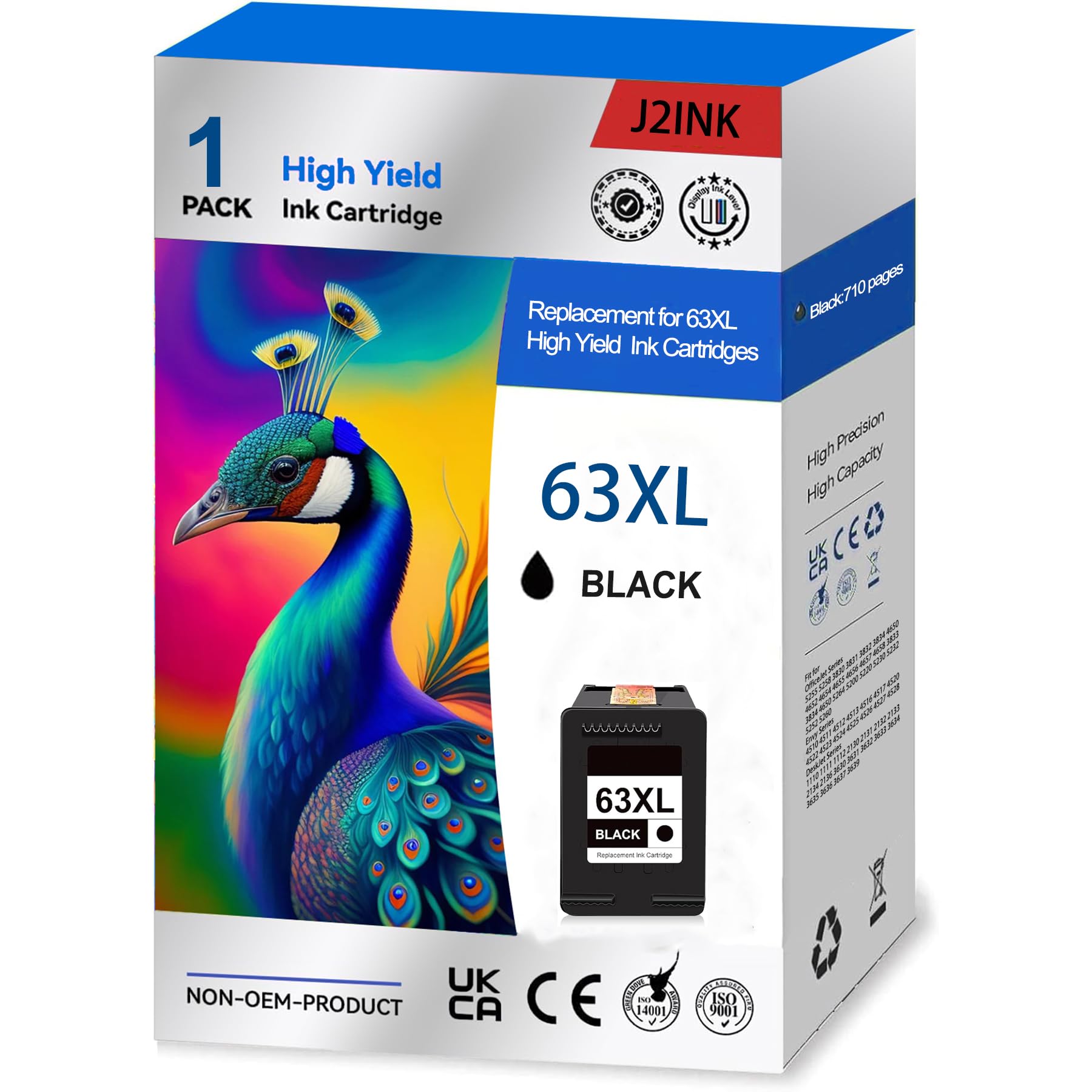 63 63XL 3830 4520 Printer Ink Cartridge for HP Black Ink 63 HP63XL for HP 63 XL Black Ink Cartridge High Yield Work for OfficeJet 3830 5255 5258 Envy 4520 4512 4513 4516 DeskJet 1112 1110 3630 Printer