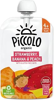 PICCOLO FOODS Organic Strawberry, Banana & Peach Puree – 100g Baby & Toddler Snack, Smooth & Creamy, No Added Sugar, Healthy & Nutritious