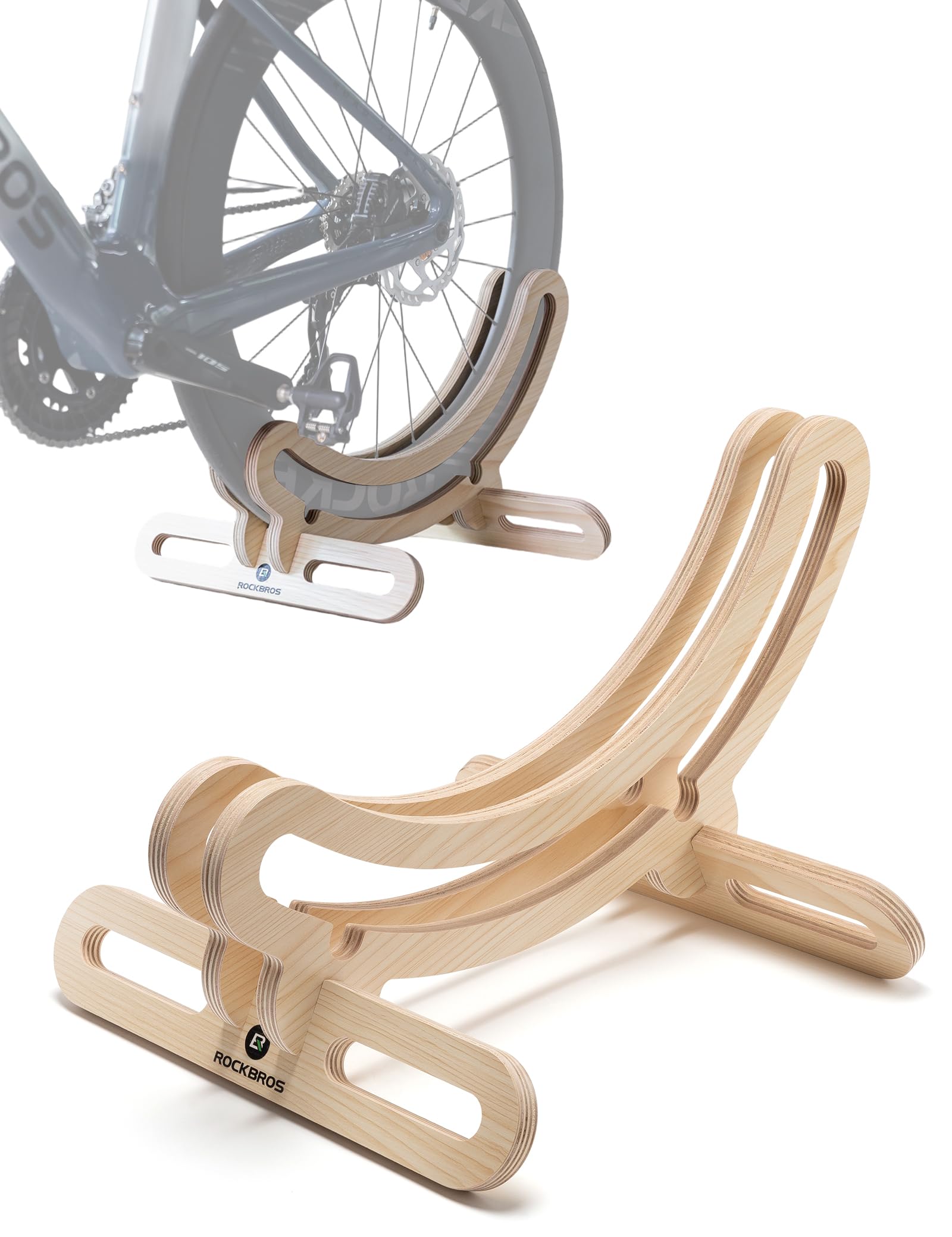 ROCKBROS Bike Stand, Wooden Bicycle Floor Parking Stand Rack for 700C Road Bike (23-30C), Stable Cycling Storage Holder for Garage, Home, Shed or Outdoor