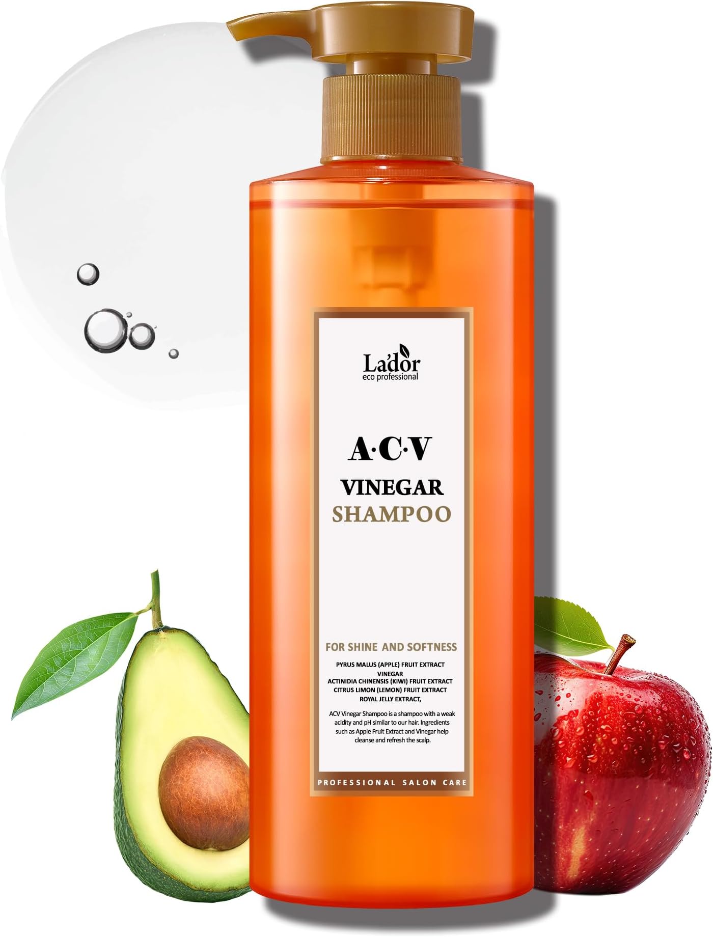 LA'DOR Apple Cider Vinegar Clarifying Shampoo w/Tea Tree Sub-Acidic pH-balanced - Glossy Shine Refreshing for Greasy Dandruff Oily Scalp Hair Free of Silicone Paraben Sulfate 14.5 Fl Oz LADOR Korean