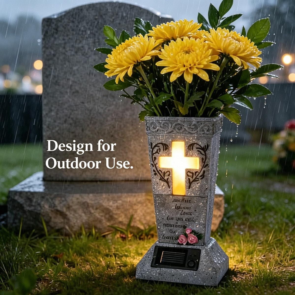 David Fischhoff - Vaso commemorativo per Tomba, con Decorazione a Forma di Farfalla Dorata, in plastica Resistente, Resistente alle intemperie e al Gelo