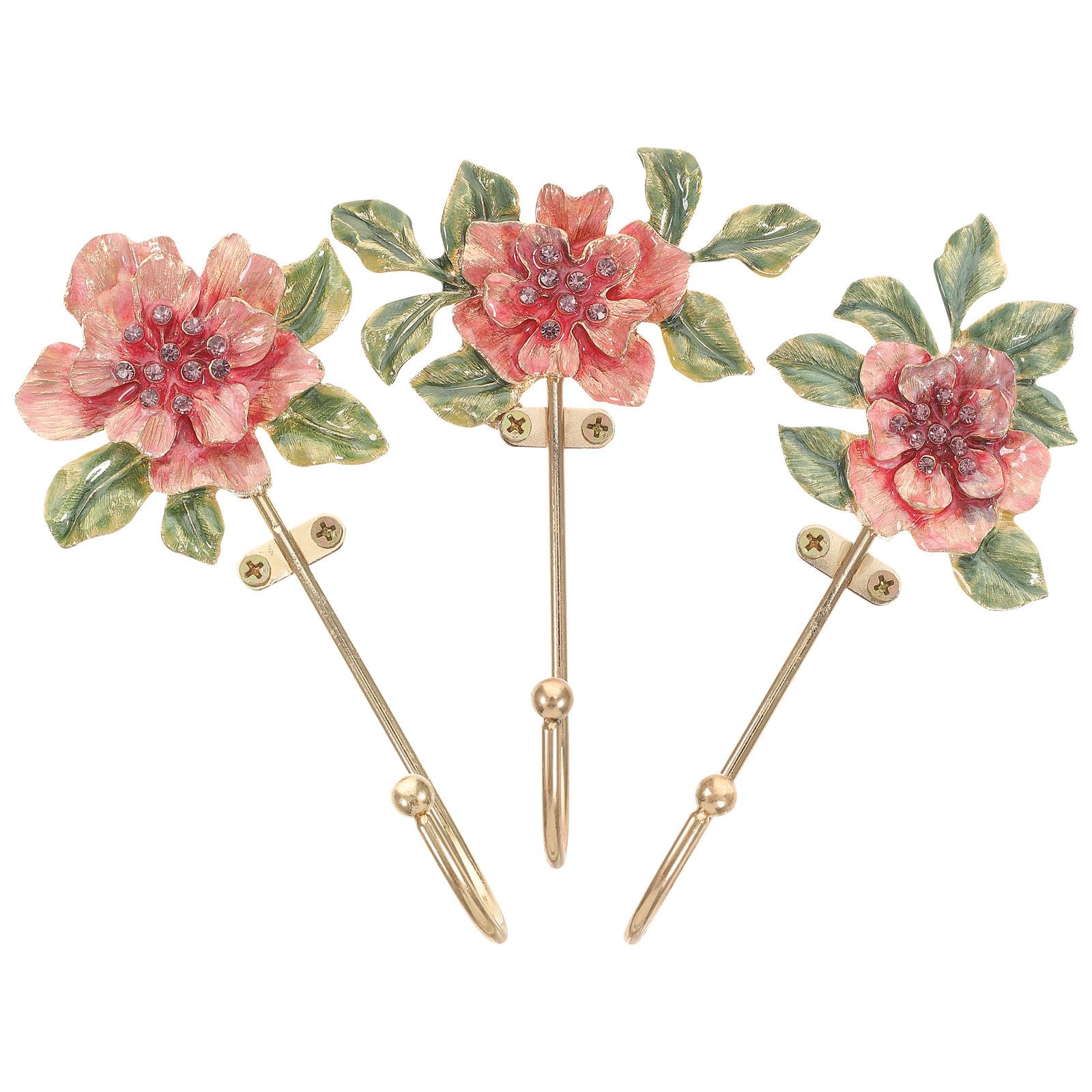 Ganchos de Pared Decorativos Paquete de 3 Piezas en Aleación de Zinc Diseño Floral Elegante para Colgar Abrigos y Bolsos en Sala o Puertas