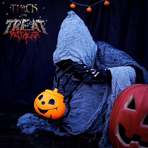 Miniatura 3 de Magoog Dedos articulados de Halloween con guantes de patrón, extensiones de dedo articuladas, mano de garra de hueso de esqueleto aterrador,