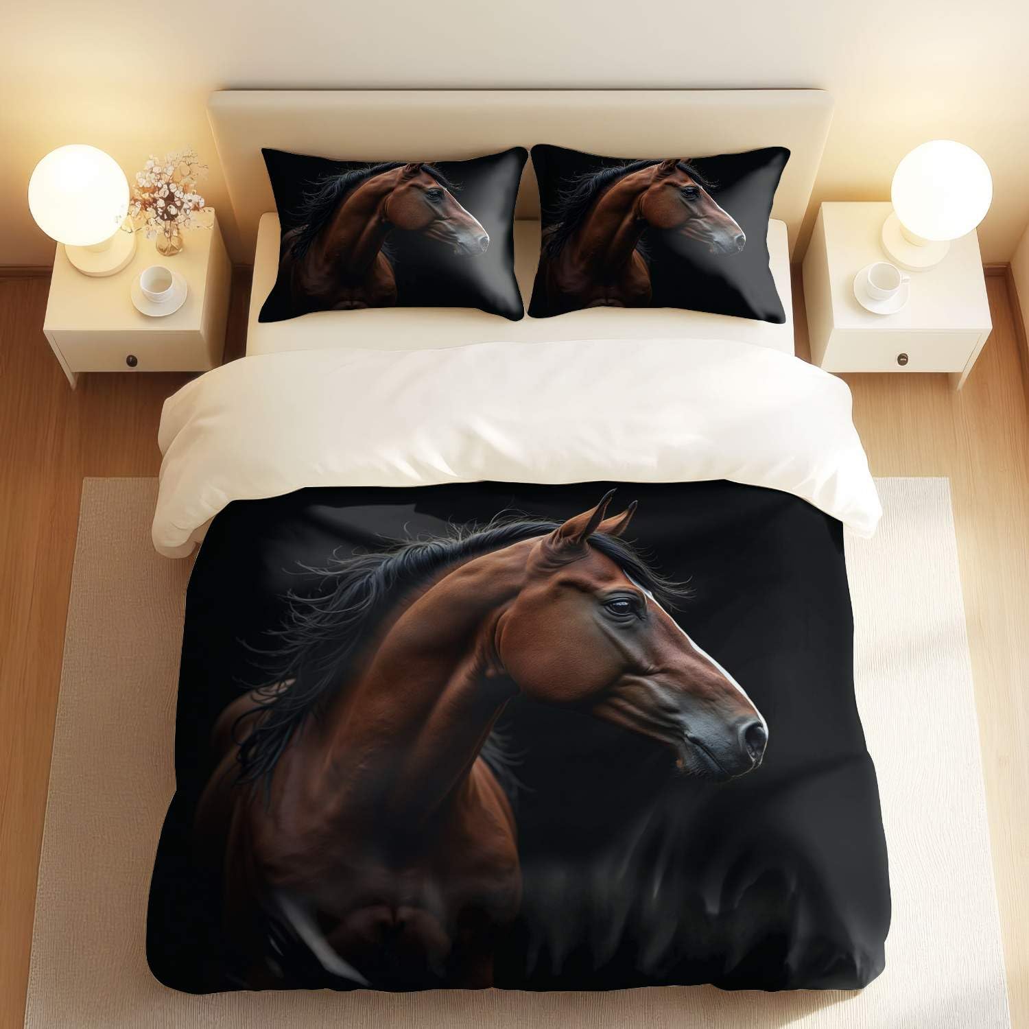 Housse de couette cheval double parure de lit 3 pièces imprimée avec 2 taies d'oreiller