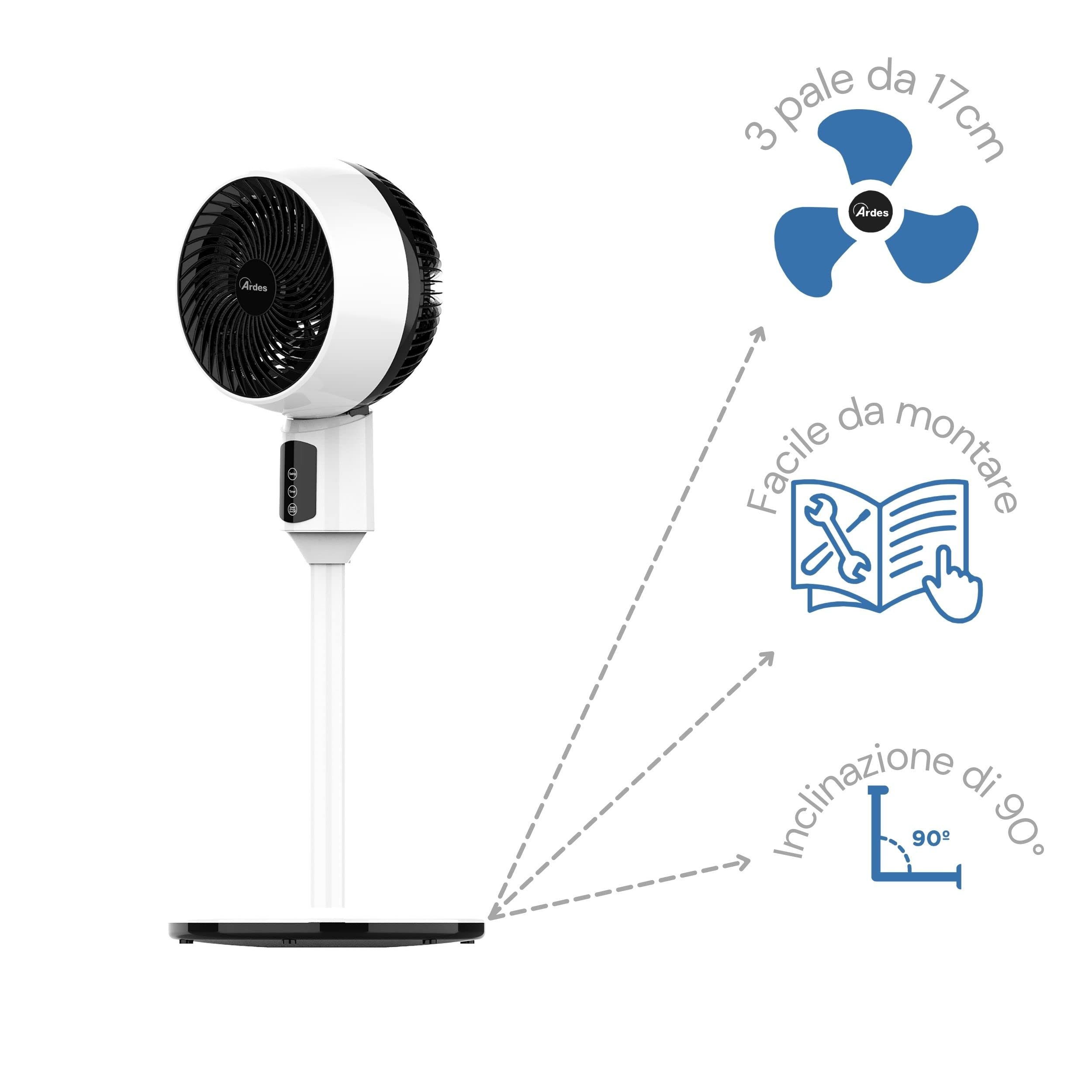 ARDES Ventilador de Pedestal Potente Silencioso 3 aspas 17cm Oscilatorio con Inclinación Regulable Circulador de Aire Ardes 3 Velocidades Modelo Cierzo AR5CIR01