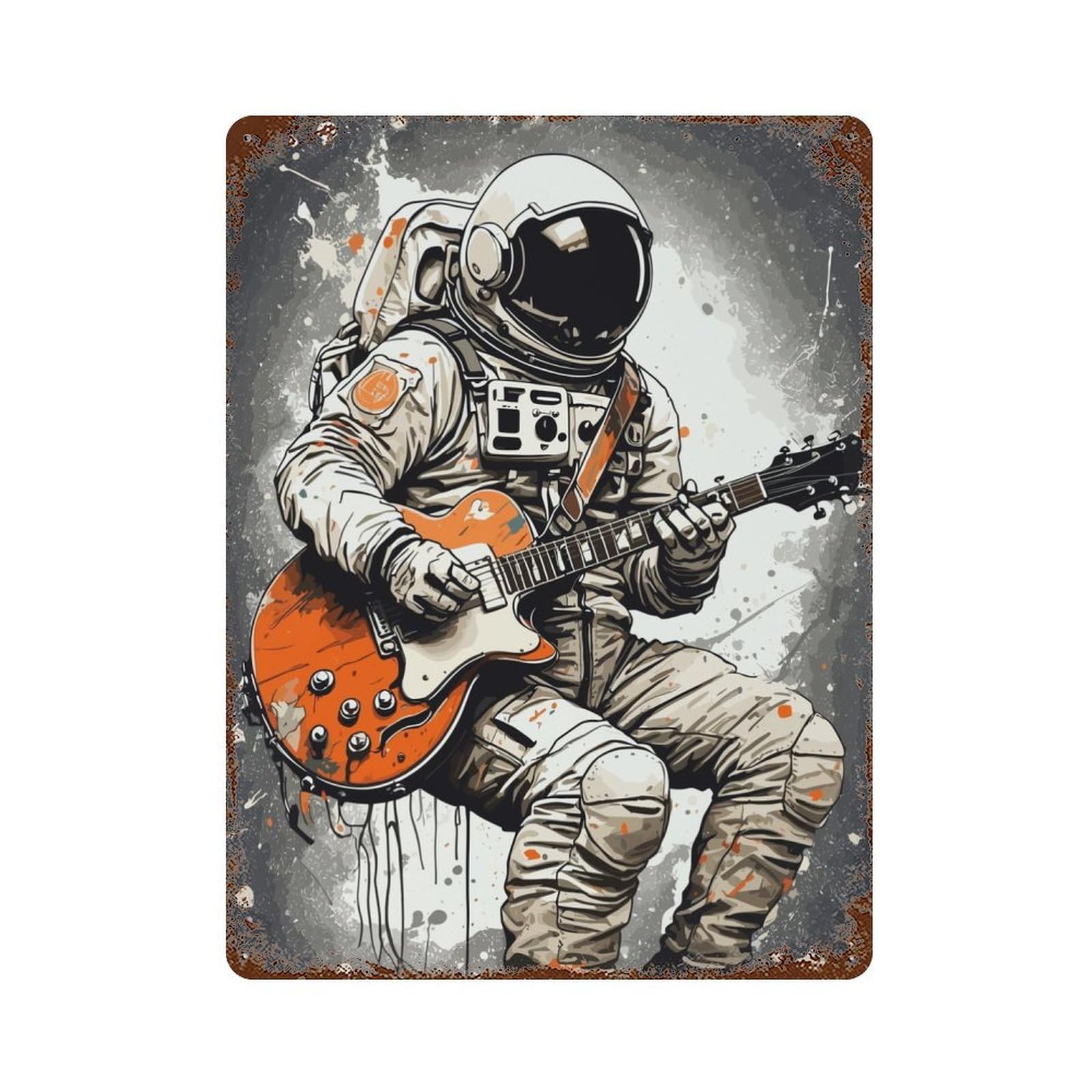 Garage Style Astronaut Guitar Music Rustic Tin Plaque 15.7"x11.8", Classic Wall Plaque for Bar And Workshop