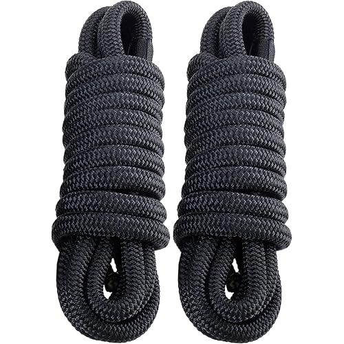 2 Pack 3/4" x 15' Dock Lines - Marine Grade Nylon Boat Rope with 15" Loop for Docking and Mooring - Double Braided Boat Lines, High Strength, Easy Handling, Fray Resistant - Black
