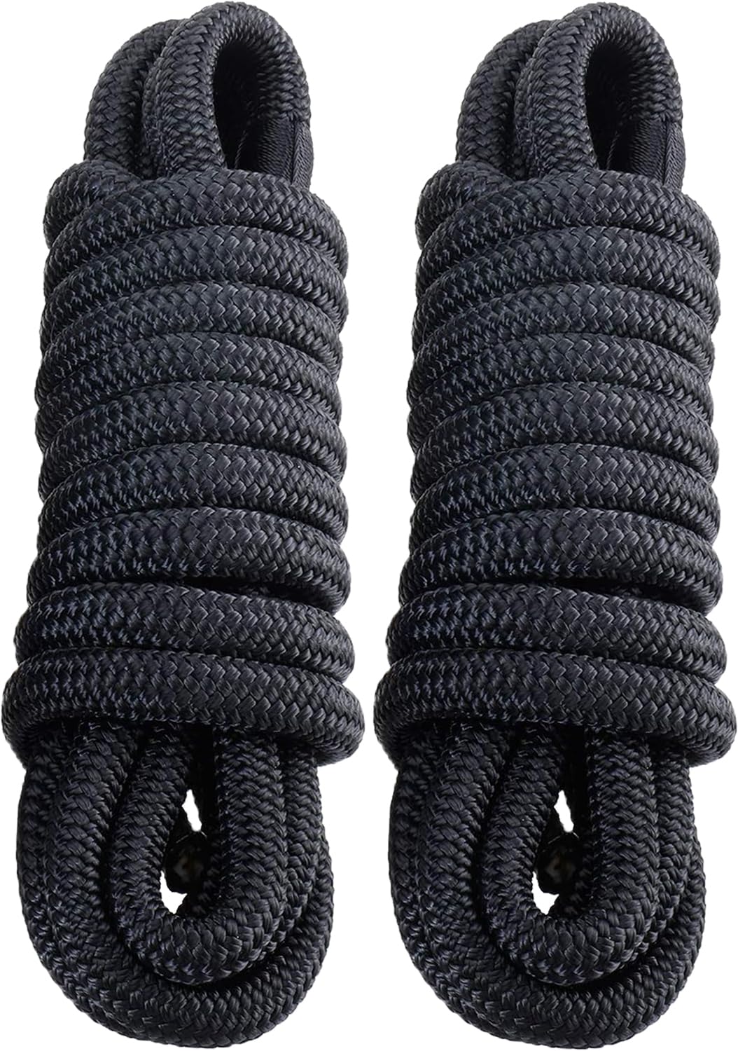2 Pack 3/4" x 15' Dock Lines - Marine Grade Nylon Boat Rope with 15" Loop for Docking and Mooring - Double Braided Boat Lines, High Strength, Easy Handling, Fray Resistant - Black
