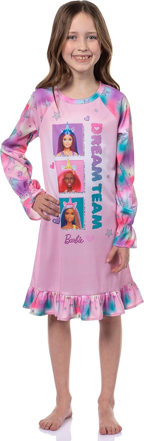 INTIMO Barbie Girls' Dream Team Characters Unicorn Sleep Pajama Dress Nightgown