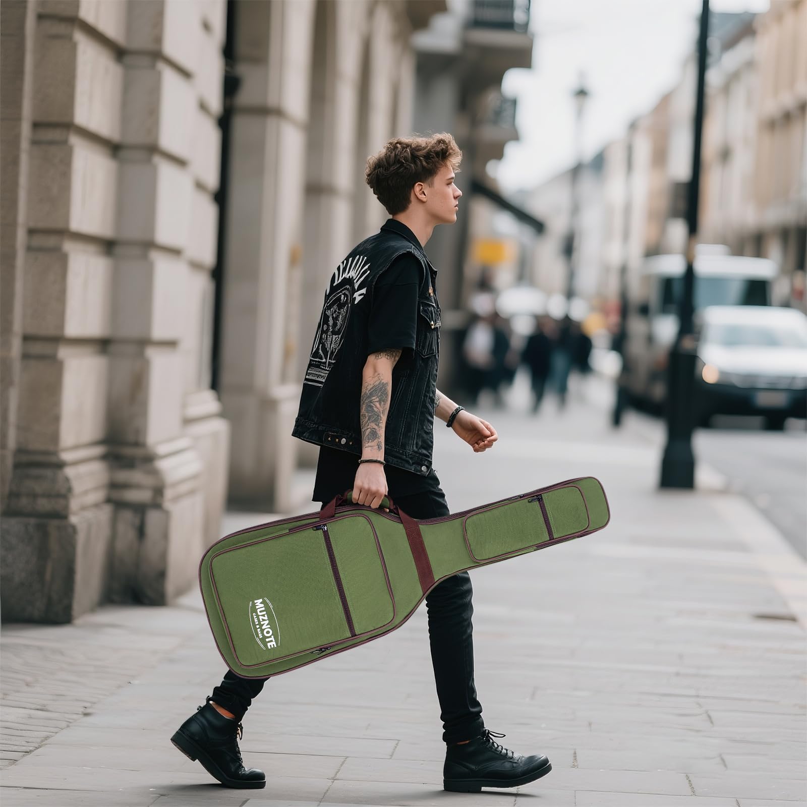 MUZNOTE Tasche für E-Gitarren, verstärkt, 1,2 cm dicker Schaumstoff, weich gepolsterte Gitarrentasche mit 4 Taschen, Gigbag für E-Gitarre, Nacken-Halterung, Schlaufe für 39 E-Gitarren