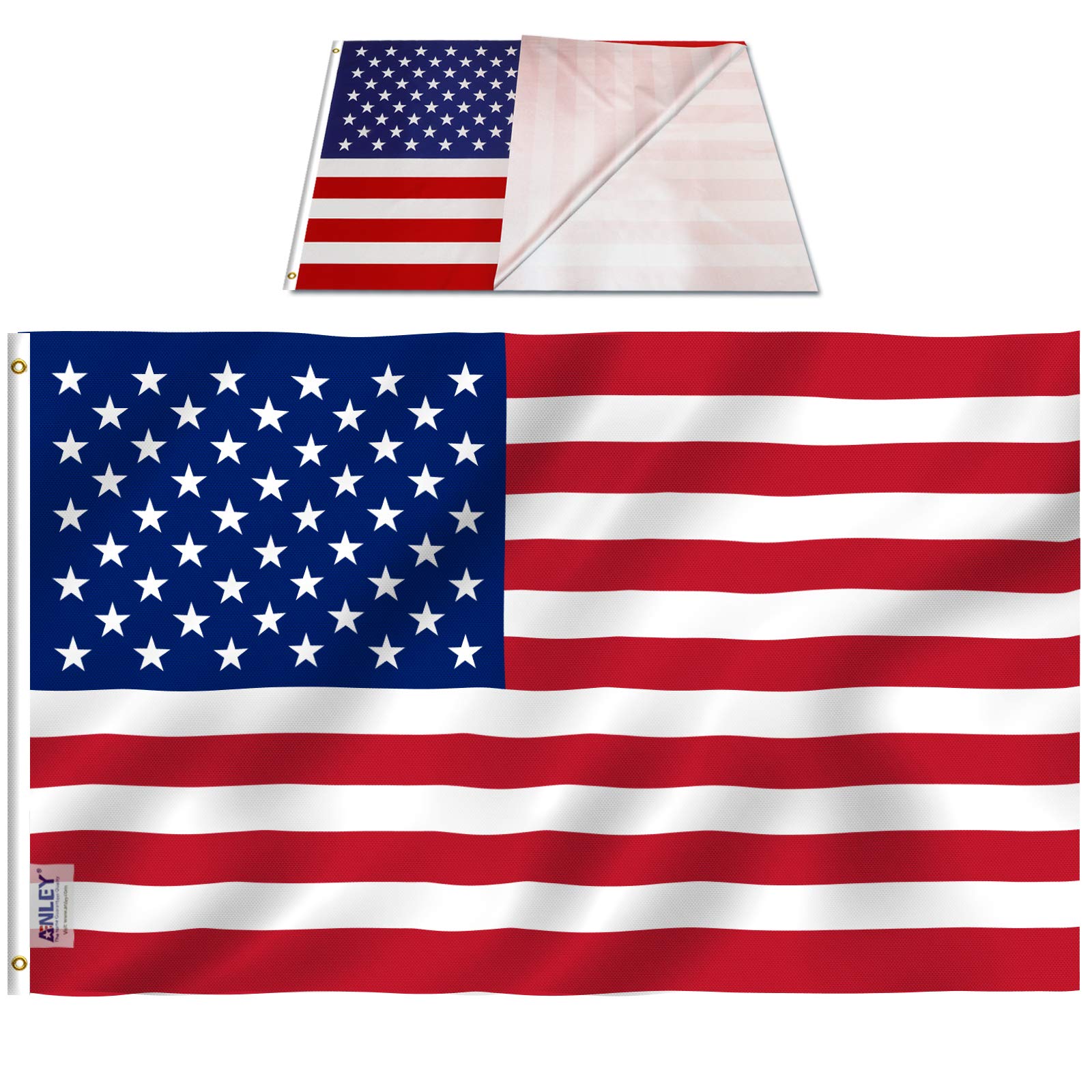 Anley Rip-Proof Technology Double Sided 3-Ply American USA Flag 3x5 Foot - Vivid Color, Canvas Header and Wrinkle Resistant - The Strongest, Longest Lasting USA Flags 3 X 5 Ft