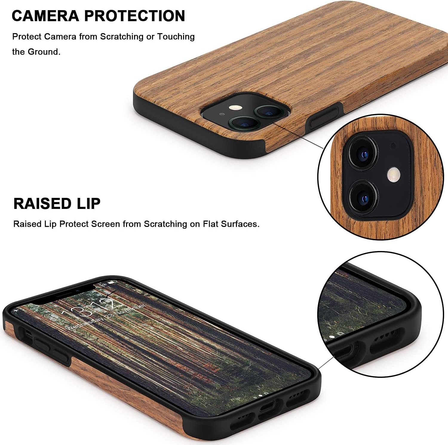 TENDLIN Compatible with iPhone 12 Mini Case Wood Grain Outside Design TPU Hybrid Case (Red Sandalwood)