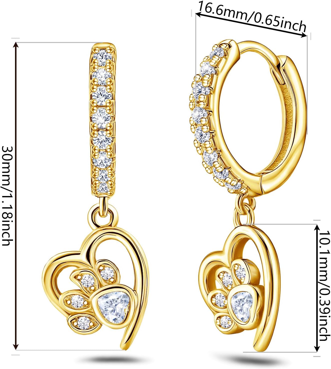 Sterling Silver Heart Print Earrings for Women - Hypoallergenic Cubic Zirconia Hoop Earrings Cute Pet Puppy Cat Dog Paw Print Loop Earring Dainty Jewelry Gifts for Her Teens Mom Wife Daughter - Image 6