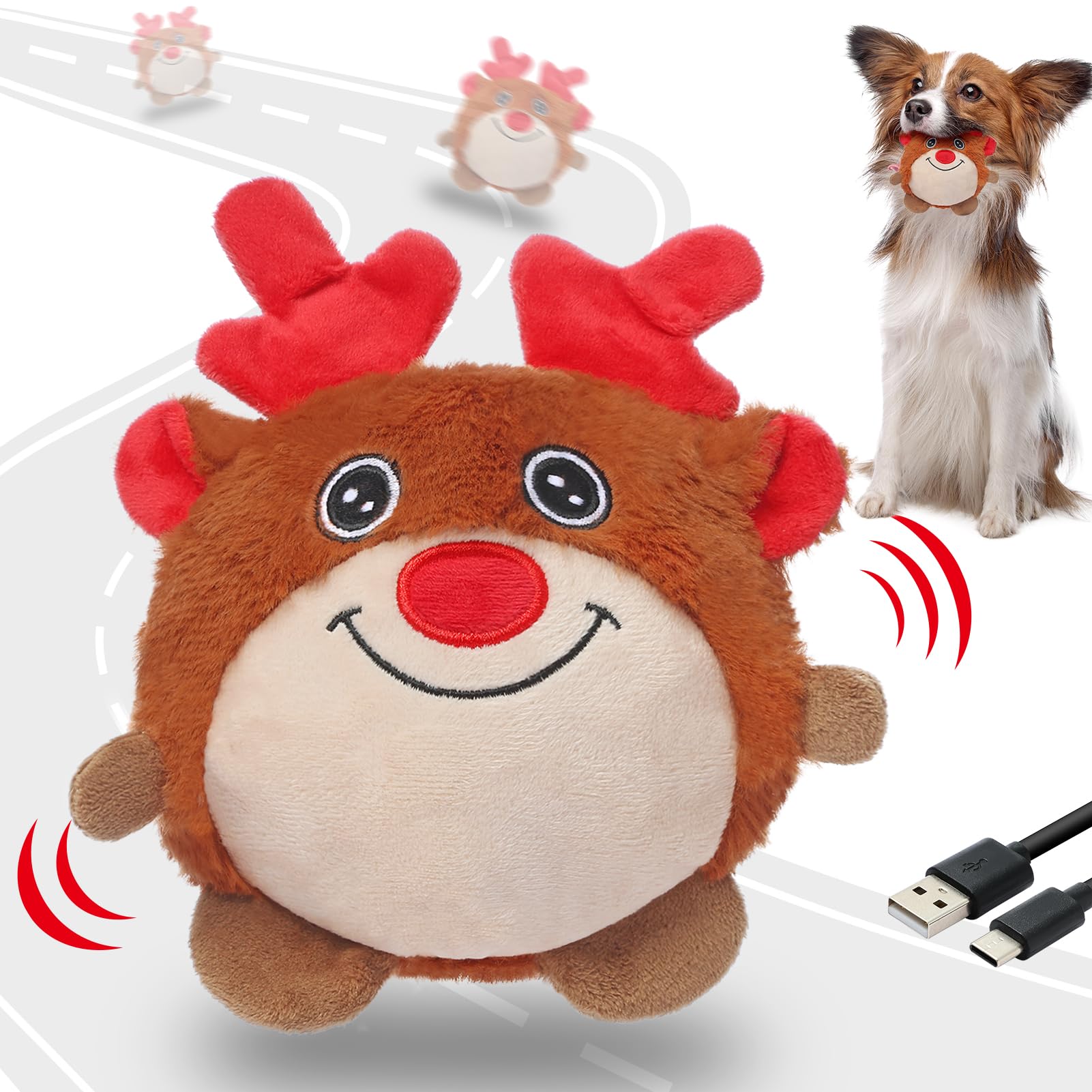 Senneny Christmas Dog Toys Interactive Dog Toys Reindeer Random Path Electric Automatic Moving and Rolling Dogs Toy Motion-Activated