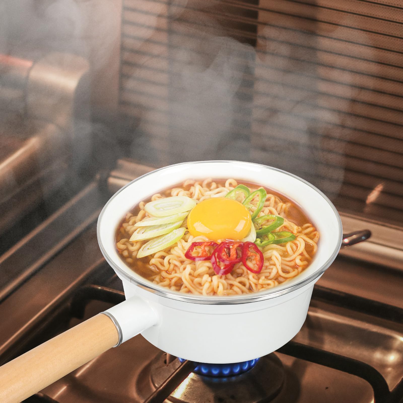 INOOMP Emaillierter Küchenmilchtopf mit Ergonomischem Design und Weißer Emaille für Familien und Restaurants Einfacher Griff als Antihaft Topf und Küchenzubehör