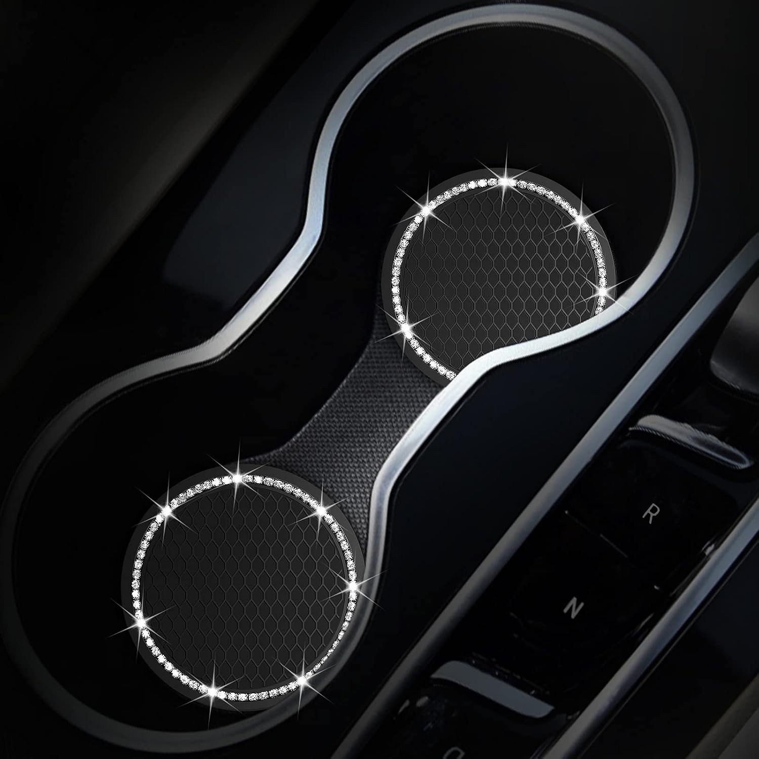 Rahano 2 Pcs Bling Car Cup Holder Coasters, Universal Auto Interior Accessories, Anti-Slip Crystal Rhinestone Car Cup Coaster, Durable Silicone Cupholder Insert, (2.75 Inch for Most Cars)