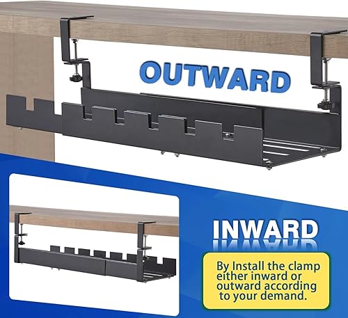 Miniatura 5 de Bandeja extensible para organizar cables debajo del escritorio, carga máxima de 22 libras, montaje de abrazadera, metal súper resistente, sin