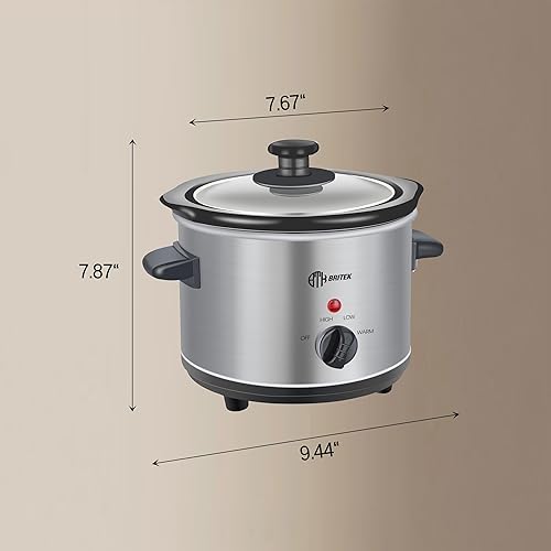 Miniatura 2 de Britek Pequeña olla de cocción lenta de 1.5 cuartos de galón, ideal para dos personas, no tóxica con revestimiento inoxidable 410, múltiples ajustes