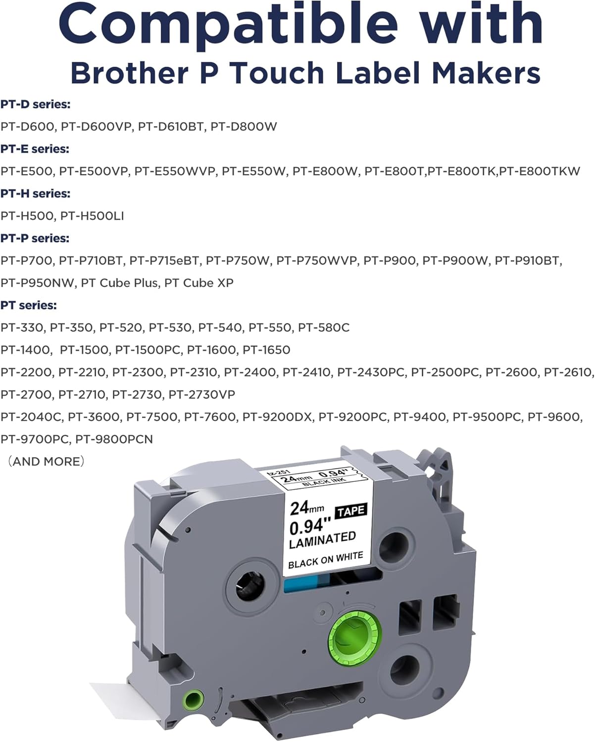 TZe-251 Label Maker Tape 24mm 0.94 Laminated White Replacement for Brother P-Touch Label Tape TZe251 TZ-251 Black on White 1 Inch TZe Tz Tape Work for Brother PT-D600 PT-D610BT PTP700 PTP710BT, 3-Pack - Image 2