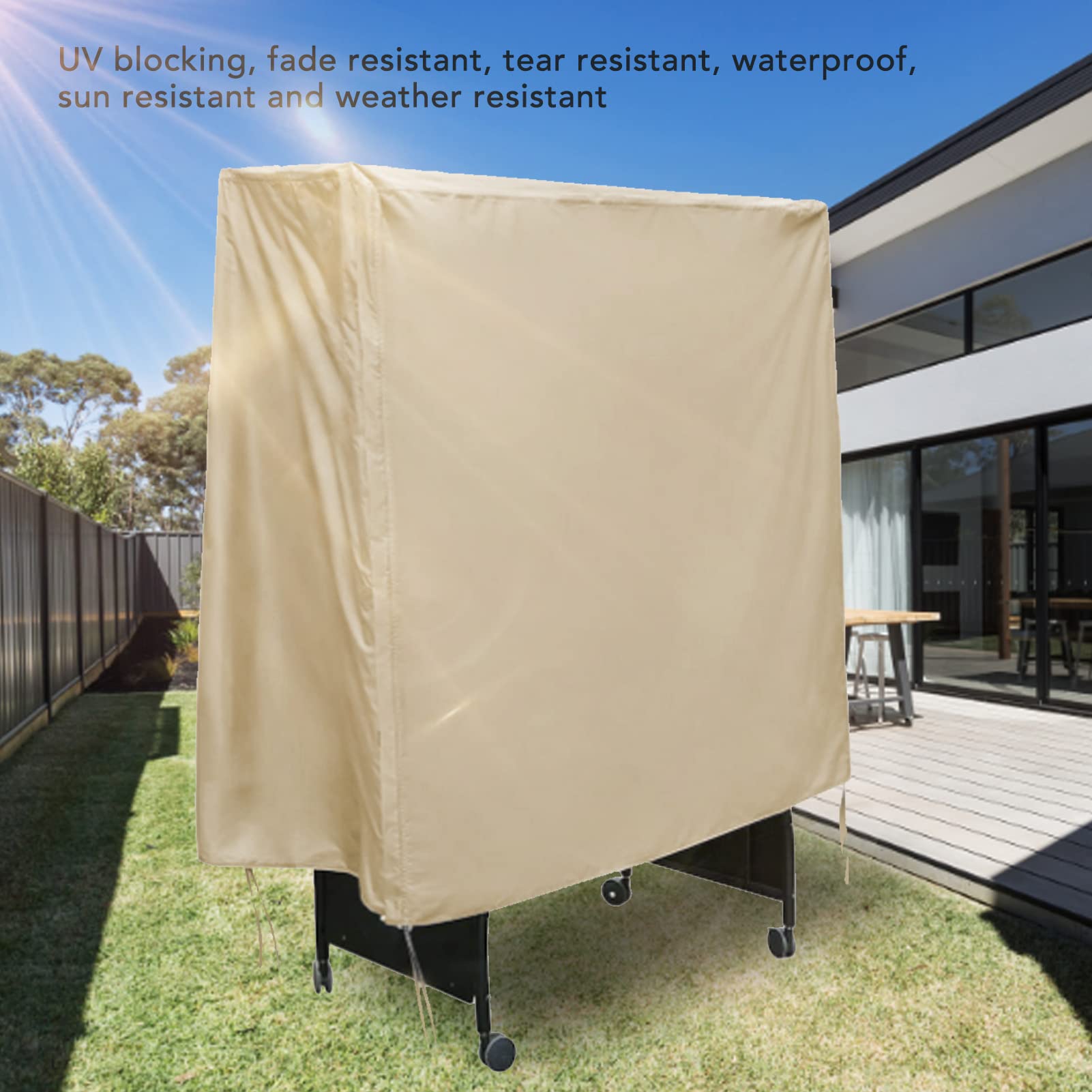 Copertura antipolvere per tavolo da ping pong, in taffetà di poliestere 190, impermeabile, con cerniera, beige, 155 x 75 x 144 cm