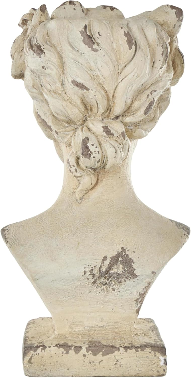 Deco 79 Magnesium Oxide Woman Indoor Outdoor Planter Distressed Antique Greek Bust Large Planter Pot with Floral Accents, Planter 11" x 10" x 22", Cream