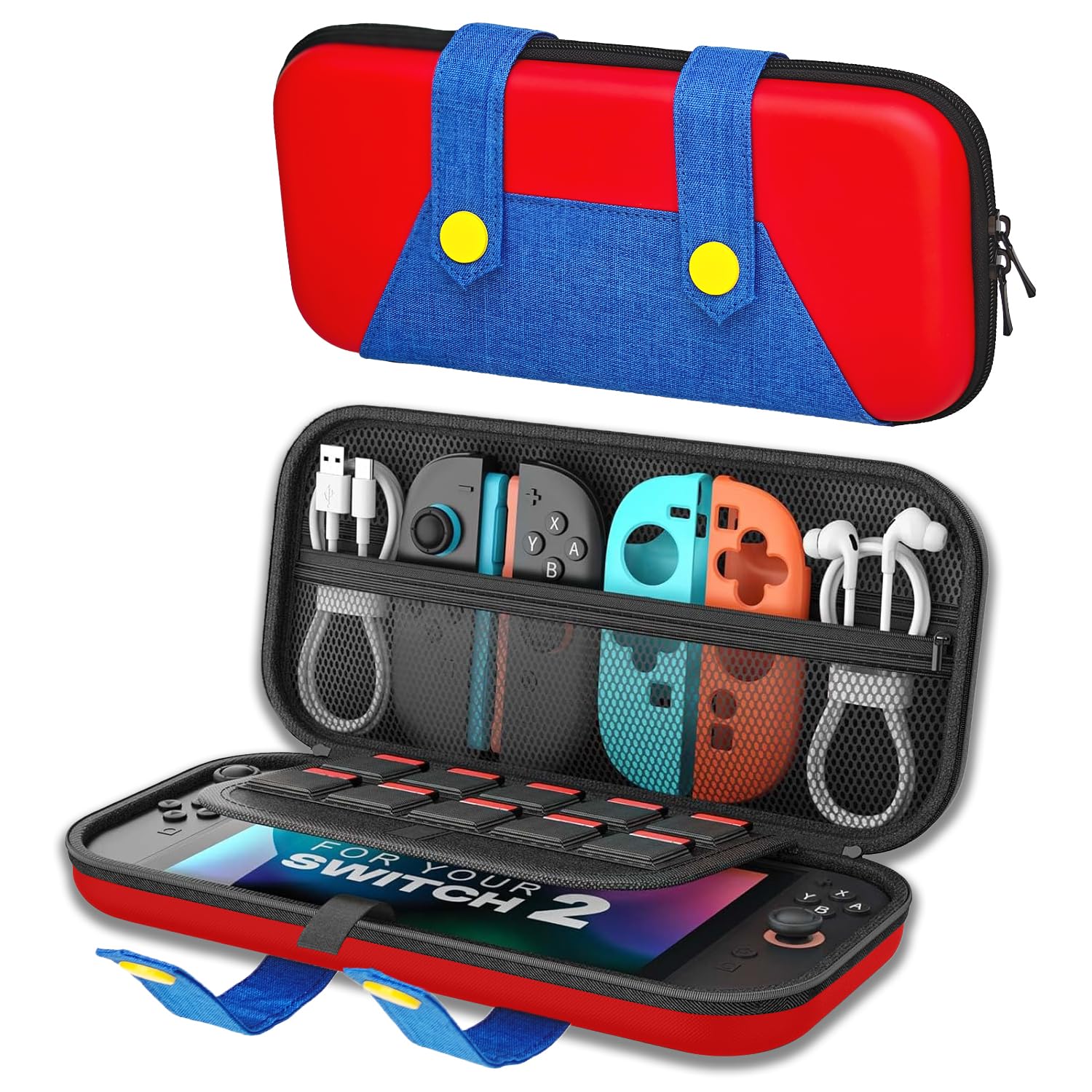 PEYANZ Carrying Case for Nintendo Switch 2, Portable Hard Shell Protective Travel Carrying Case, with 10 Games Card Slots (Red&Blue)