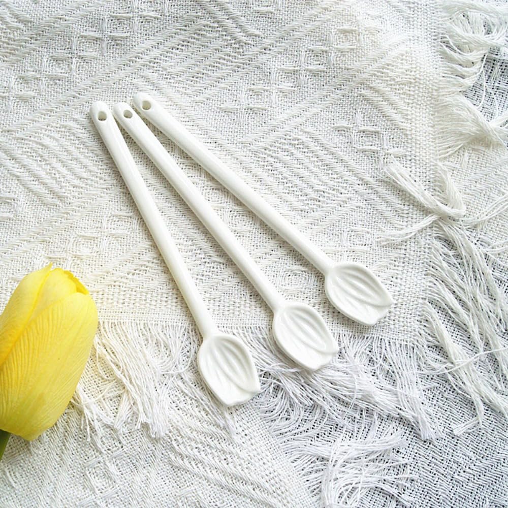 Juego de 6 cucharas de café de cerámica, resistentes al calor, para café, té, postre, utensilios de cocina decorativos