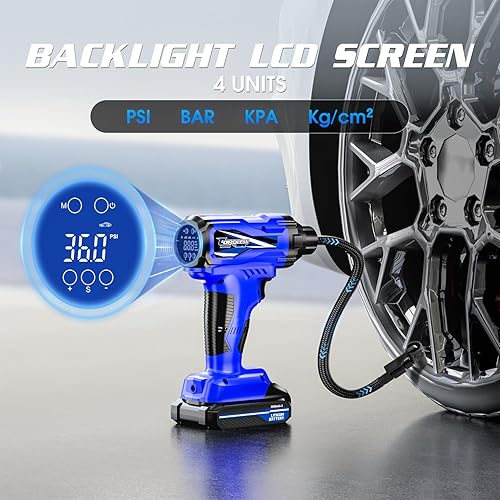 Miniatura 5 de CARSUN Inflador de neumáticos, compresor de aire portátil, bomba de neumáticos de coche inalámbrica con batería recargable de iones de litio 150PSI,