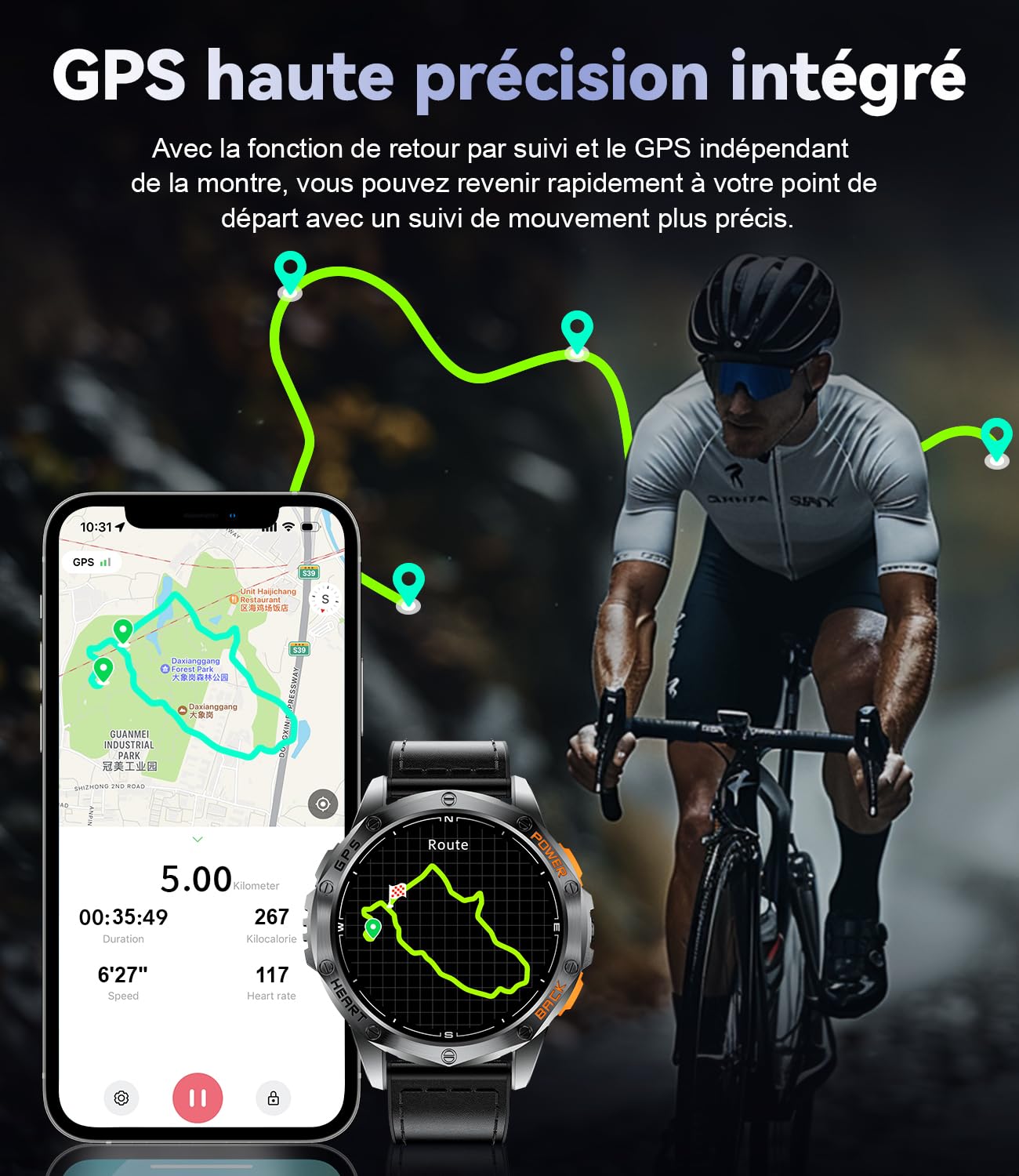 ESFOE Smartwatch Uomo GPS Militare Impermeabile 10ATM con Torcia LED 1,43" AMOLED Display Rugged Smartwatch Orologio con Chiamate Bluetooth, Altitudine, Pressione, Bussola, 530mAh per Android iOS