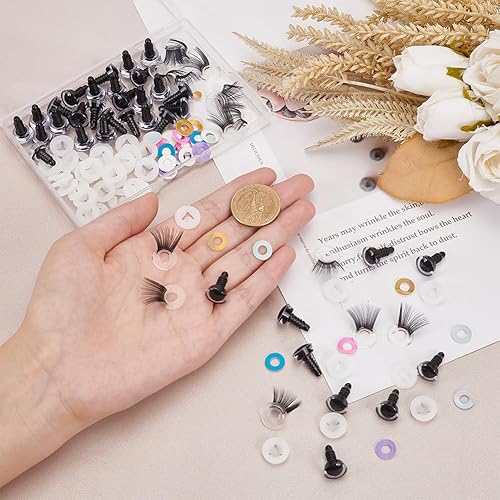 Miniatura 3 de PH PandaHall 20 juegos de ojos de seguridad con pestañas, 5 colores, ojos de animales de peluche, ojos de ganchillo artesanales con arandelas, ojos