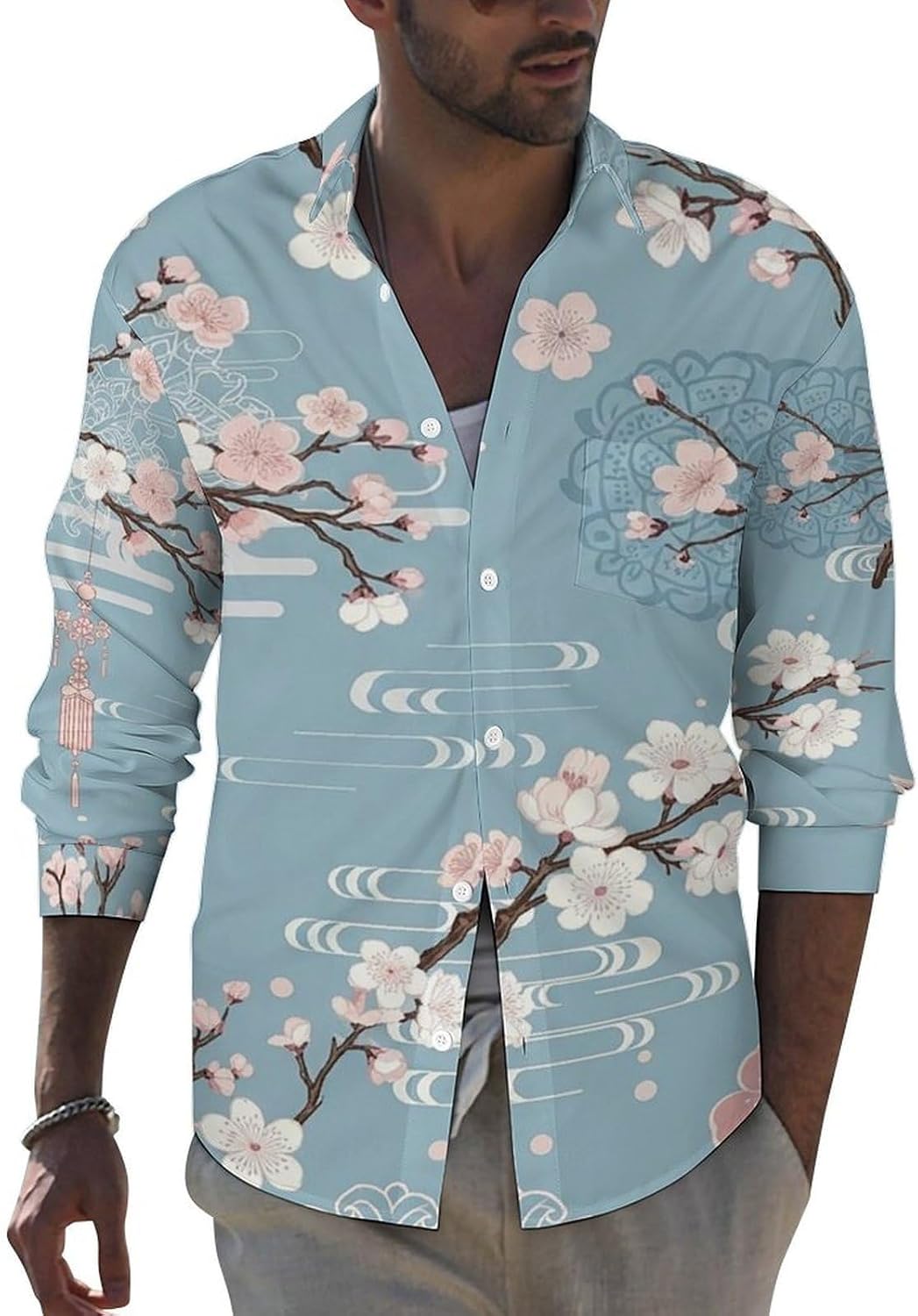 Men's Casual Button Down Shirts Lapel Pocket Long Sleeve Shirt Regular Fit