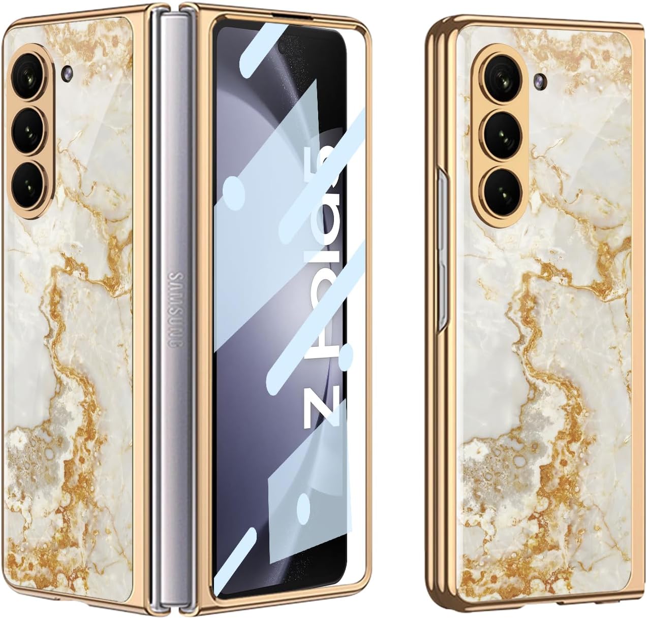 Galaxy Z Fold 5 Case - Stylish Electroplated Frame with Patterned Glass, Built-in Screen Protector Compatible with Samsung Galaxy Z Fold 5 Case, Agate Red
