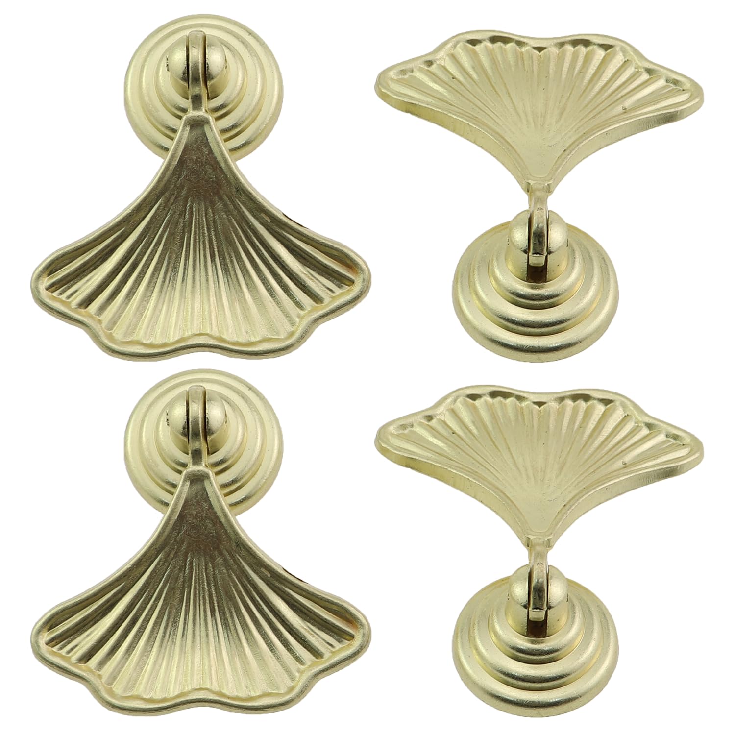 MDXing 4PCS 50x50mm Classical Gold Leaf Shaped Decorative Handles - Zinc Alloy Cupboard & Wardrobe Handle - Suitable for Drawer, Bookshelves, Bedside