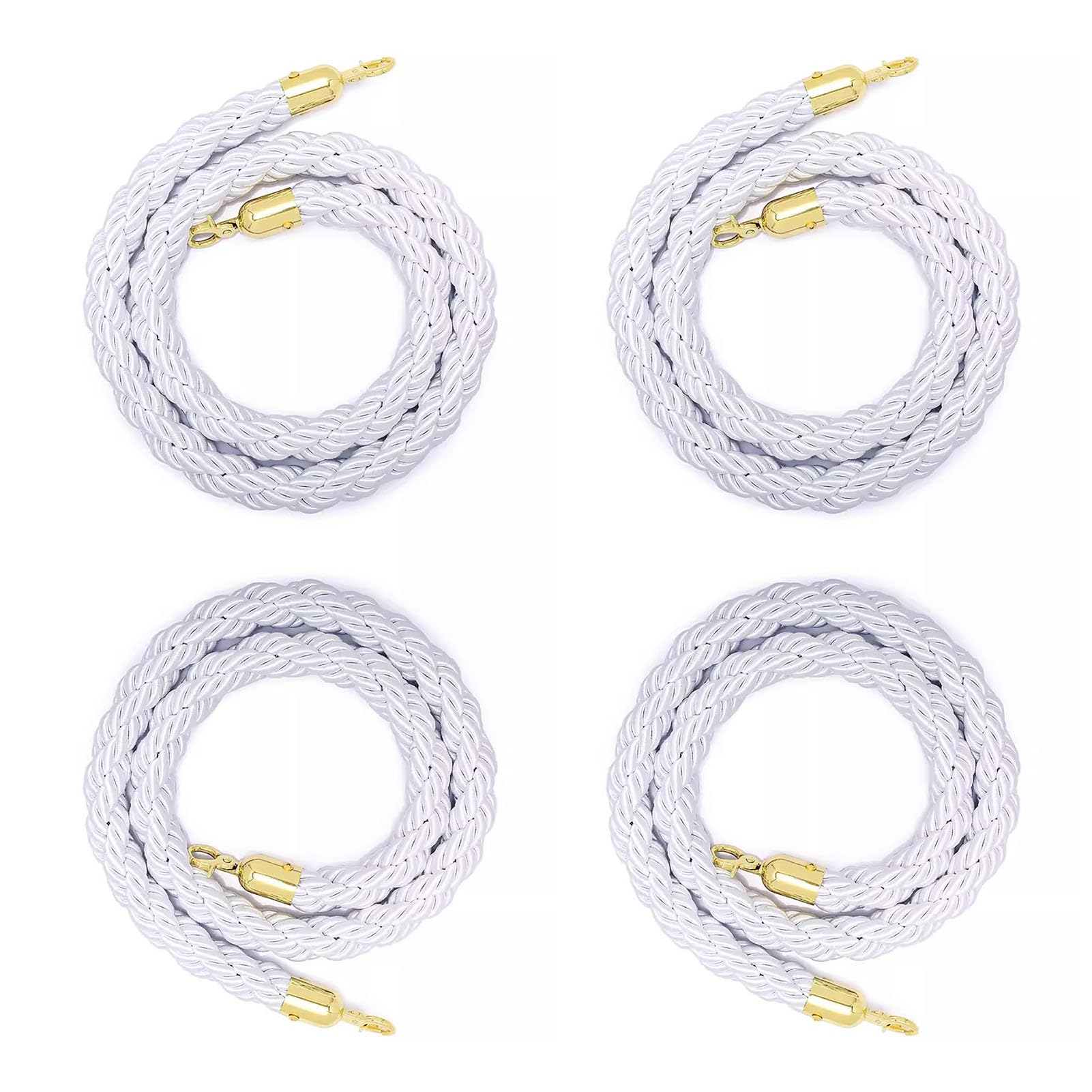 White Stanchion Hemp Rope 3ft 4ft 5ft 6ft 7ft, Twisted Crowd Control Ropes with Gold Hooks, Safety Braided Queen Barrier Rope for Concerts/Theater(90cm(3ft))