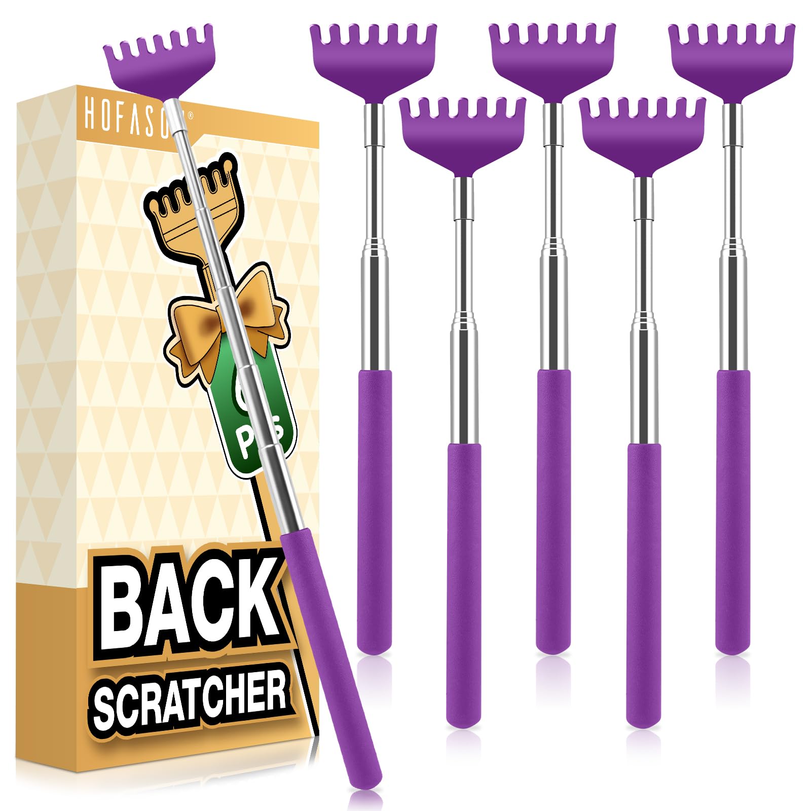 HOFASON Back Scratcher 6 Pack, Stocking Stuffers for Men Adults Women Teens