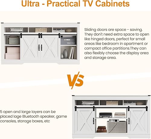 Miniatura 5 de RoyalCraft Soporte de TV de granja para TV de más de 65 pulgadas, centro de entretenimiento alto con armarios de almacenamiento y puerta corrediza