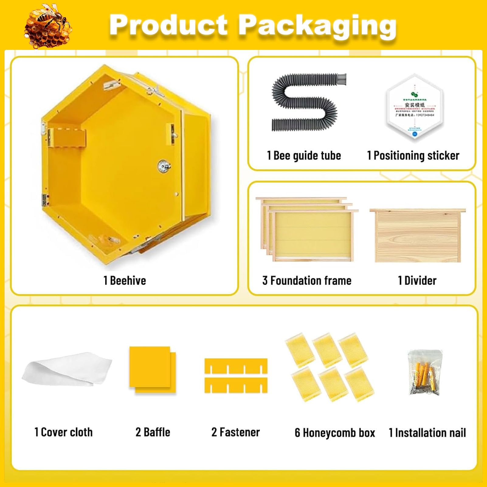 Caja para Colmena con Ventanas de observación, Kit Completo para Principiantes, para cría de Abejas en Interiores, fácil observación, con 3 Marcos y Caja de Miel de 6 panales.