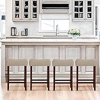 Vista 41 de ERGOMASTER Taburetes de bar, 24 pulgadas, modernos taburetes de sillín, madera de caucho, caqui/marrón, juego de 2