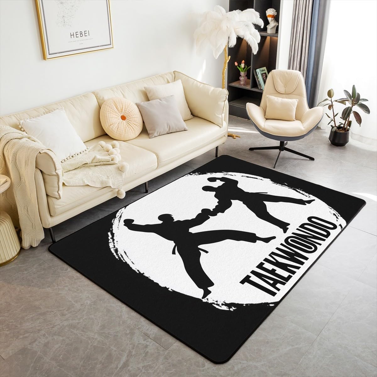 Feelyou Kids Taekwondo Area Rug 3x5 Boys Girls Kungfu Accent Rug Martial Art Living Room Rugs Japanese Style Japanese Sports Indoor Floor Mat