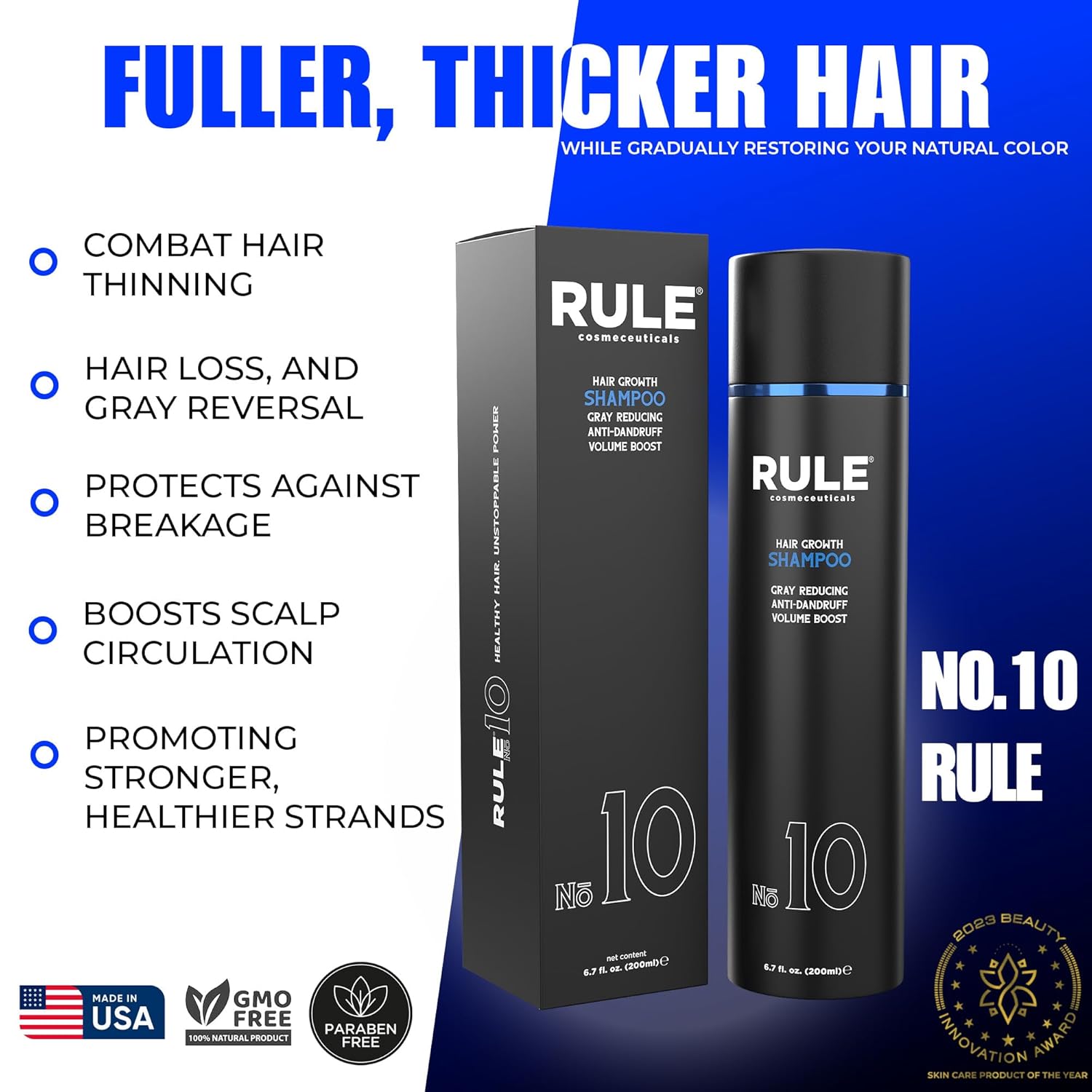 RULE No.10 Grey Reducing Anti-dandruff Volume Boost for Men &Women, Gray Reverse Hair Loss Shampoo for Thinning Hair, Natural DHT Blocker, Hair Thickening Shampoo for Thicker Fuller Hair 6.7oz - Image 4