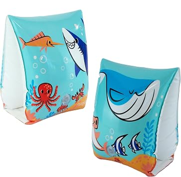 Maccabi Art Sea Friends Armbands Inflatable Arm Floaties for Kids Ages 3-6 Swimming Water Wings for Beginners PVC with AirFlate Tool and Fun Sea Creature Design